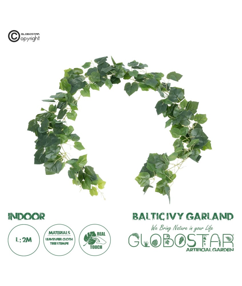 GloboStar® Artificial Garden BALTIC IVY GARLAND 21147 Τεχνητή Διακοσμητική Γυρλάντα Βαλτικής Φ20 x Υ200cm Σετ 2 τεμαχίων